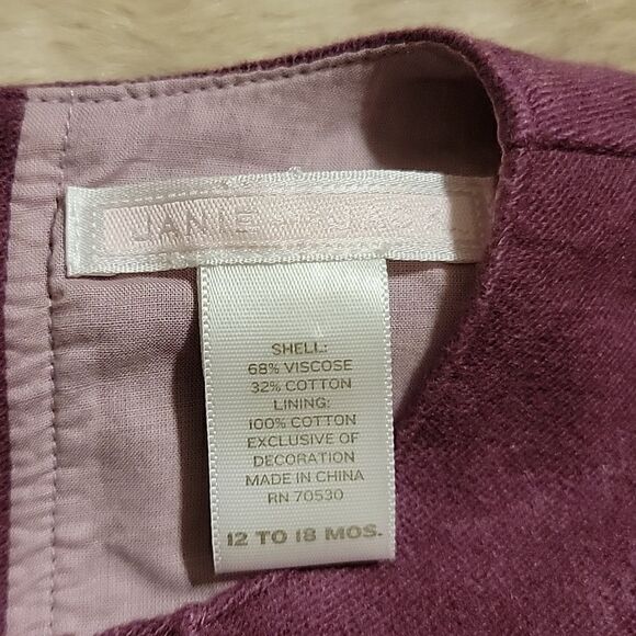 JANIE AND JACK PURPLISH-MAROON JUMPER DRESS, SIZE 12-18 MONTHS - Picture 8 of 8